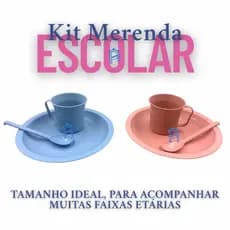 Kit Merenda Escolar Refeição Papinha Prato, Colher e Caneca Resistente Escoteiro Todas as Idades