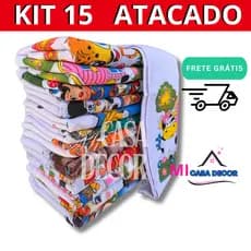 kit 15 pano de prato bainha Branco estampados 100% algodão Promoção