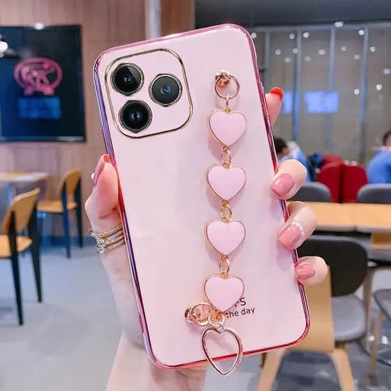 Capinha realme Note 50 Bracelete Em Forma De Coração De Telefone Galvanizado