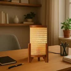 Abajur de Mesa Ravely em Palha Indiana e Couro Sintético Moderno Decorativo Quarto Sala