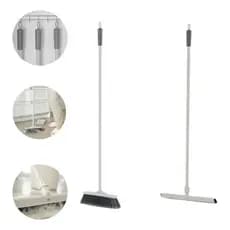 Kit Vassoura E Rodo Multiuso Flow Grande Cabo De Aço Ergonômico 120cm Reforçado Resistente Ou - Bege