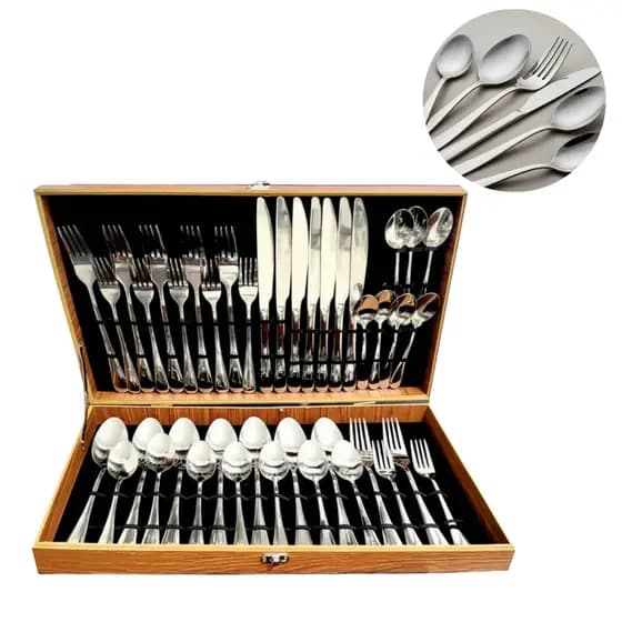 Jogo de Talheres 42pçs Jantar Faqueiro Luxo Aço Inox Conjunto Completo + Maleta de Madeira Fechada