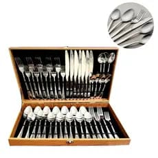 Jogo de Talheres 42pçs Jantar Faqueiro Luxo Aço Inox Conjunto Completo + Maleta de Madeira Fechada
