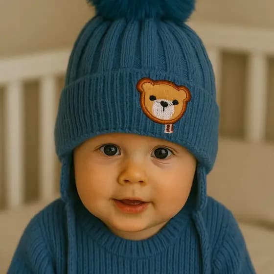 Touca Infantil gorro Ursinho com PomPom Forrada Quentinha Confortável Macia Inverno Bebê