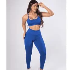 Conjunto Top Bojo Alcinha Tiras Bojo Fitness Calça Cós Alto Legging Básica Moda Feminina Esporte