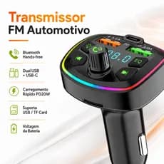 Transmissor FM Bluetooth Carregador Veicular para Carro USB-C  (COM CABO CARREGADOR DE BRINDE GRATIS)