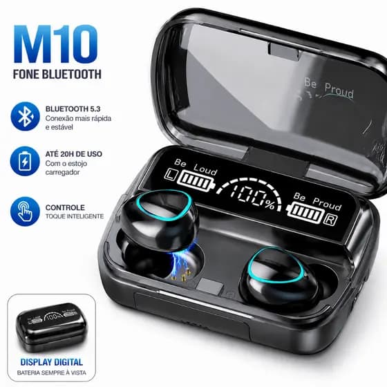 Fone Bluetooth Sem Fio Bluetooth 5.3 Display Digital Touch Estéreo Estojo Carregador