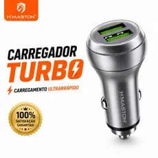 Carregador Para Carro Veicular Turbo 2 Entradas Usb H'MASTON Original (COM CABO CARREGADOR DE BRINDE GRATIS)