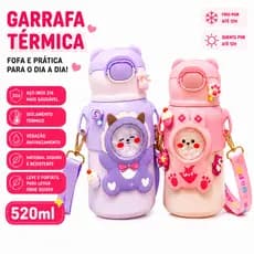 Garrafa Térmica Inox 520ml 316 com Canudo, Alça e Trava Antivazamento