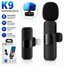 Microfone de Lapela Sem Fio K9 Profissional para Gravação de Vídeos e Entrevistas
