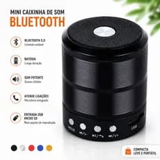 Caixa de Som Bluetooth Portátil Com USB, Micro SD e Rádio FM