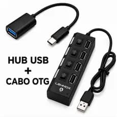 Kit Mobilador Hub USB 4 Portas + Cabo OTG Tipo C Para Mobilador