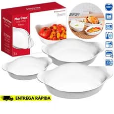 Kit 3 Formas Opaline Oval Jogo de Assadeira Vidro Branco Marinex PMG Receitas Culinaria Gourmet