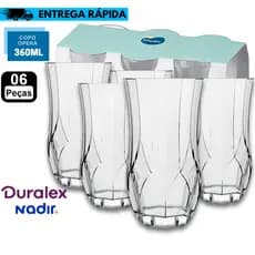 Kit Jogo de 6 Copos Longos de Vidro 360ml Nadir Opera