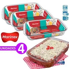 Kit 04 Assadeiras Retangular Vidro Forma Lasanheira Grande 3,7LT marinex - Nadir Figueiredo