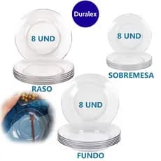 Kit c/8 Pratos Duralex Astral Sobremesa, 8 Rasos e 8 Fundos