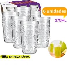 Kit Jogo 6 Copos Nature SM Nadir 270ml de vidro Grosso Bebidas casa Cozinha Louça conjunto de copo