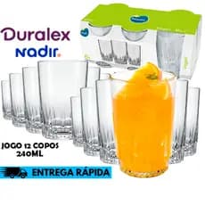 Copos vegas de vidro 12 Peças nadir Vidro Resistenete Lapidado 240ml Buffet Hotel Restaurante