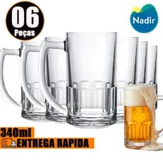 Jogo 6 Canecas de Cerveja Nadir Bristol 340ml – Vidro Resistente para Chopp