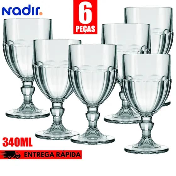 Kit 6 Taças Bristol Vidro Transparente Vidro Temperado Grosso 340ml design Coliseu Nadir