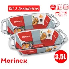 Conjunto Kit 02 Assadeiras Retangular 3,5L Forma Vidro Temperado Com Alça Marinex Lasanheira Nadir