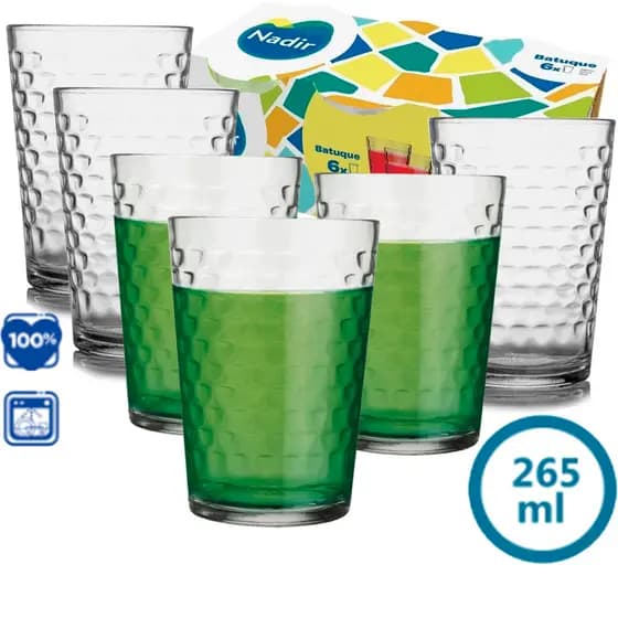 Kit 6 Jogo Copo Vidro Batuque 265ml Suco Cerveja Refrigerante Caixa de Copos Nadir Figueiredo