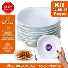 Kit Jogo Pratos Quadrados Fundo Opaline Duralex de 04,06 ou 12 peças de Vidro Liso Almoço Jantar