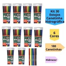 Kit 30 Estojos Canetinha Caneta Hidrográfica 6 Cores Hidrocor Infantil 180 Canetinhas Escolar Leo&Leo