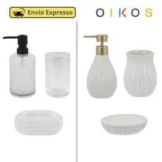 Kit Banheiro Lavabo Porta Sabonete liquido, Porta Objetos e Porta Escova de Dente Oikos