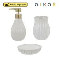 Kit Banheiro Lavabo Porta Sabonete líquido, Porta Objetos e Porta Escova de Dente Cerâmica Naxos