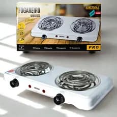 Fogão Elétrico Fogareiro Cooktop  mesa inox Portátil Camping 2000W 2 Bocas 600ºC 127V