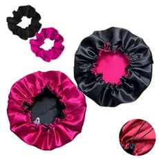 Touca de Cetim Dupla Face + Scrunchie Regulável, Antifrizz e Confortável para Dormir