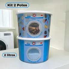 Kit 2 Potes Plásticos 2 Litros Porta Sabão e Prendedores de roupas para lavanderia