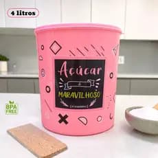 Pote Plástico 4L Rosa Porta Açúcar Organizador Mantimentos Cozinha