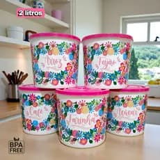 Kit 5 Potes Plásticos Porta Mantimentos Primavera 2 Litros