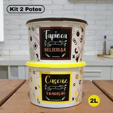 Kit 2 Potes Plásticos Organizadores 2 Litros Cuscuz e Tapioca