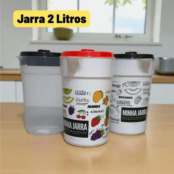 Jarra de Plástico Decorada, Preto e Branco e Transparente 2 Litros para cozinha