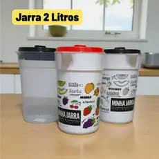 Jarra de Plástico Decorada, Preto e Branco e Transparente 2 Litros para cozinha