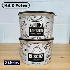 Potes Plásticos Organizadores Preto e Branco 2 Litros Cuscuz e Tapioca