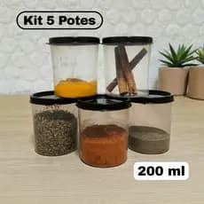 Kit 5 Potes Porta Condimentos Transparentes 200 ml