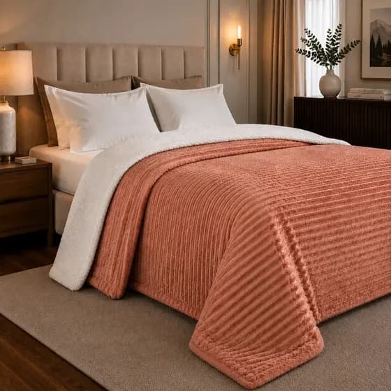 Cobertor Sherpa Canelada Casal 2,20x1,80 Grossa Manta Quentinha Macia