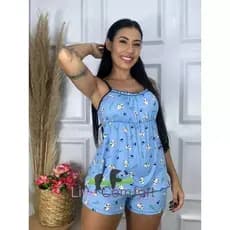 Baby Doll Confortável Suede Short Doll Pijama Microfibra Alcinha Regulável Estampado Moda Noite