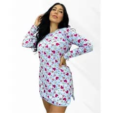 Camisola Manga Longa Comprida Quentinha Confortável Microfibra Cava Lateral Estampada Moda Noite
