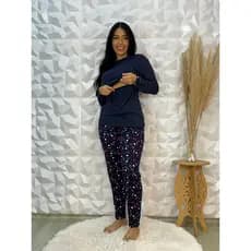 Kit 4 Pijama Abertura Frente Pratico Amamentação Estampado Manga Comprida Moda Noite Inverno Colorido