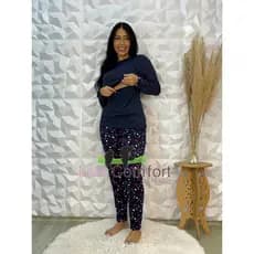 Kit 3 Pijama Amamentação Estampado Manga Comprida Moda Noite Abertura Frente Pratico Inverno Colorido
