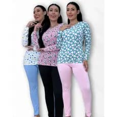 Kit 3 Pijama Inverno Quentinho Feminino Linha noite Manga Longa Punho Microfibra Suede Camisola