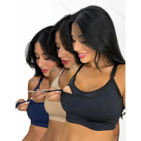 Kit 3 Top Amamentação Reforçado Poliamida Confortável Gestante Alcinha Regulagem Microfibra Click