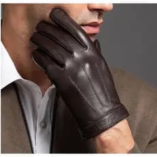 Luvas De Couro Genuínas Para Homens Tela Térmica De Toque De Inverno Pele De Carneiro Luva De Moda Punho Fino Condução EM011
