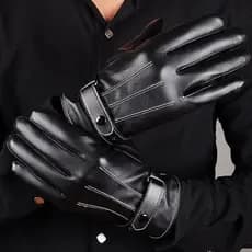 Luvas De Inverno Para Homens Couro Preto À Prova De Vento