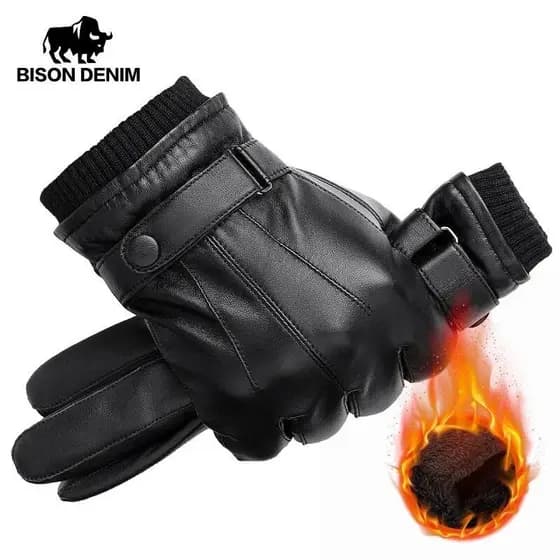 Homens Luvas De Couro Genuínas De Pele De Carneiro De Outono De Inverno Com Tela De Toque Quente Pretas De Dedo Cheio